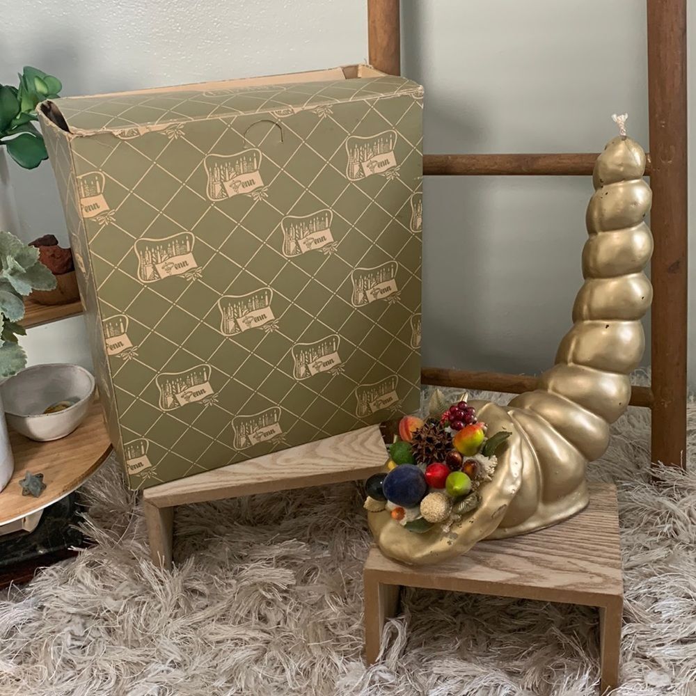 Vintage Penn Cornucopia Thanksgiving Candle With Original Box